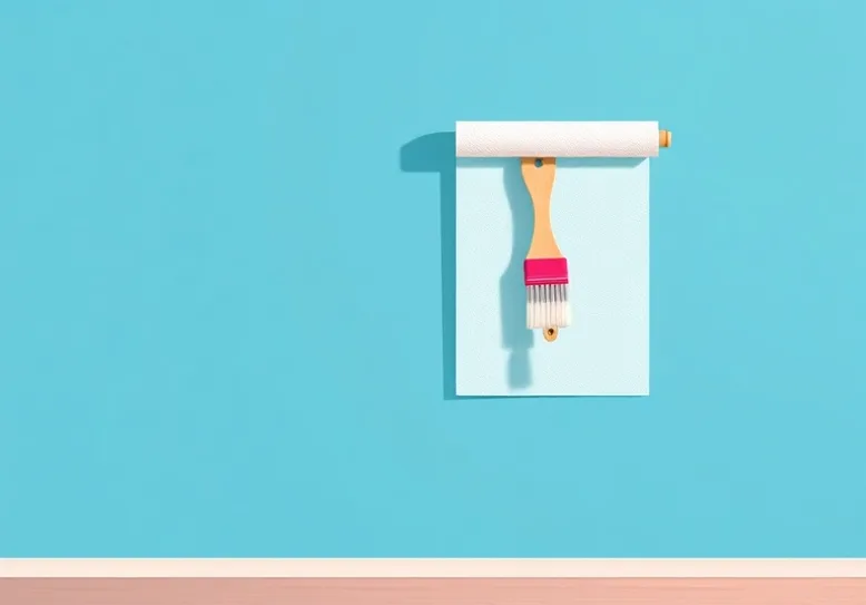 Pose de papier peint, rouleau et brosse à maroufler